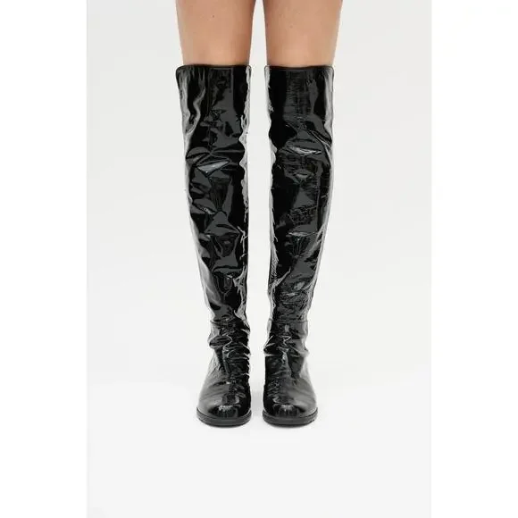 Stuart Weitzman Black Patent Leather 5050 Over the Knee Boots - Picture 3 of 10